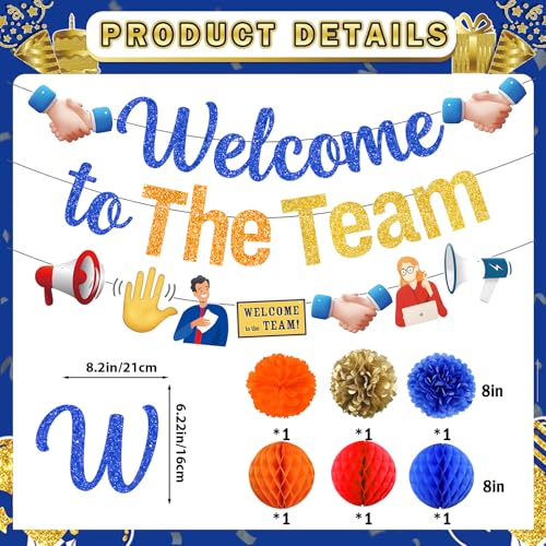 MZ.ogm Welcome To The Team Banner Set – Office Team Party Decorations with Garland, Swirls, Flowers & Honeycomb Balls