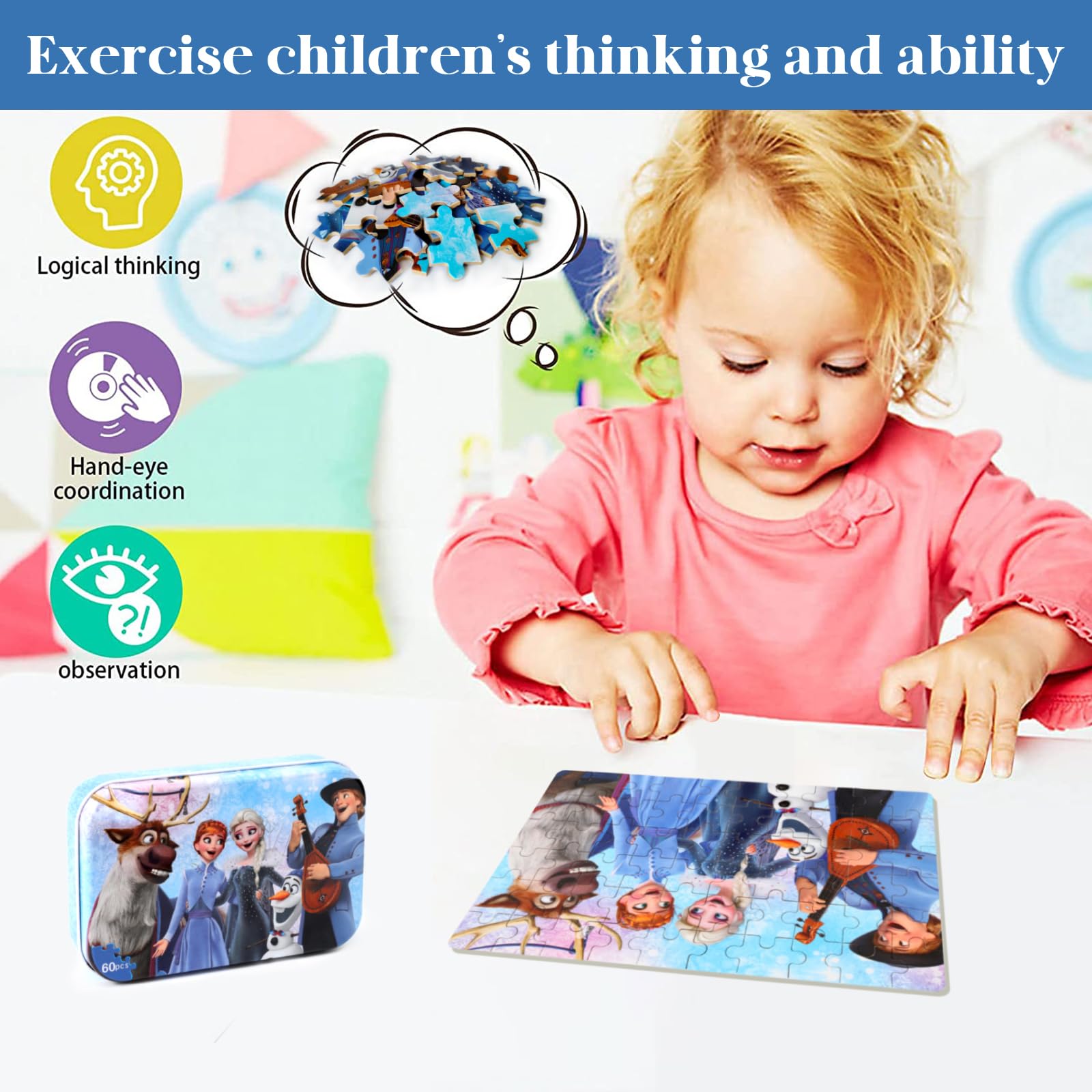 MZZOTOY 60-Piece Jigsaw Puzzle for Kids Ages 4-8 in Metal Box – Educational Toy with Numbered Pieces