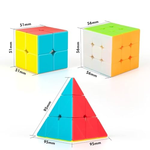 Nabreeli 3-Pack Speed Cube Set – 2x2, 3x3 & Pyramid Stickerless Puzzles for Brain Training, Travel & Gifts