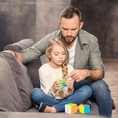 Nabreeli 3-Pack Speed Cube Set – 2x2, 3x3 & Pyramid Stickerless Puzzles for Brain Training, Travel & Gifts