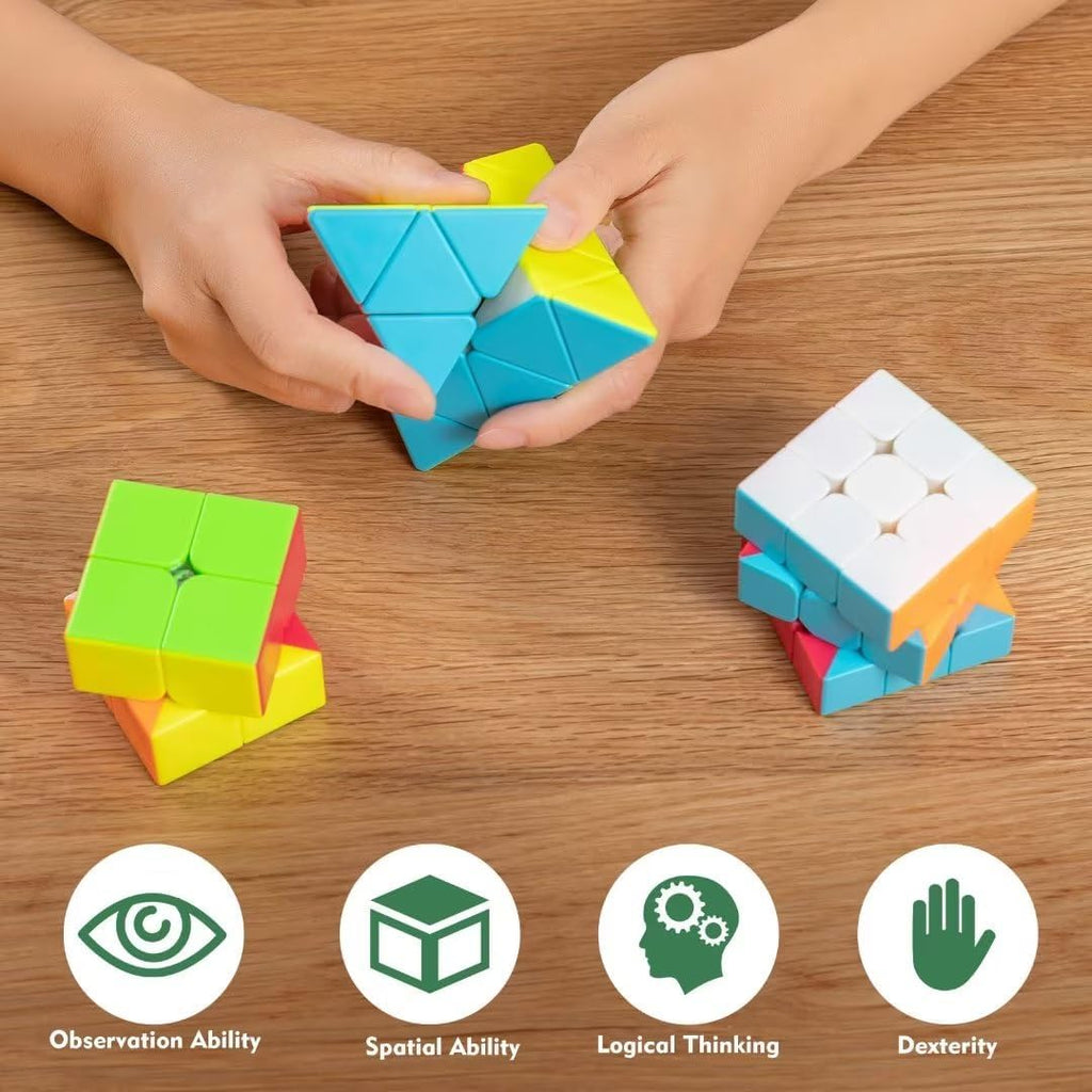 Nabreeli 3-Pack Speed Cube Set – 2x2, 3x3 & Pyramid Stickerless Puzzles for Brain Training, Travel & Gifts