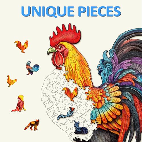 NABYSHOP Wooden Rooster Puzzle - 270 Pieces, 14.5x11.1 Inches, Natural Wood Jigsaw for Adults