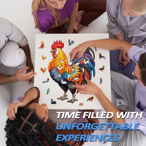 NABYSHOP Wooden Rooster Puzzle - 270 Pieces, 14.5x11.1 Inches, Natural Wood Jigsaw for Adults