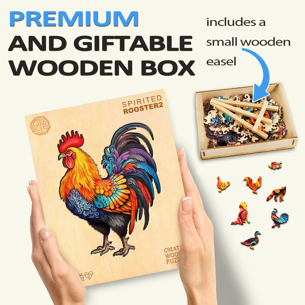 NABYSHOP Wooden Rooster Puzzle - 270 Pieces, 14.5x11.1 Inches, Natural Wood Jigsaw for Adults