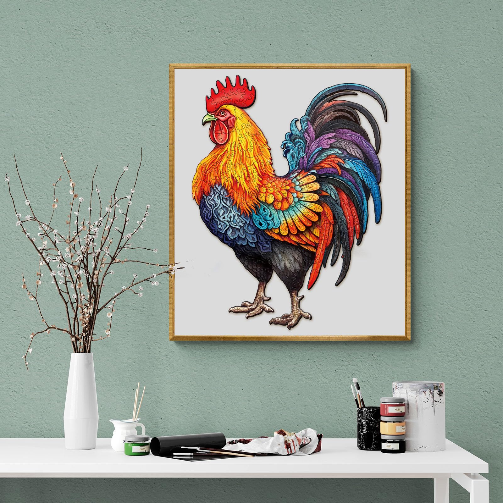 NABYSHOP Wooden Rooster Puzzle - 270 Pieces, 14.5x11.1 Inches, Natural Wood Jigsaw for Adults