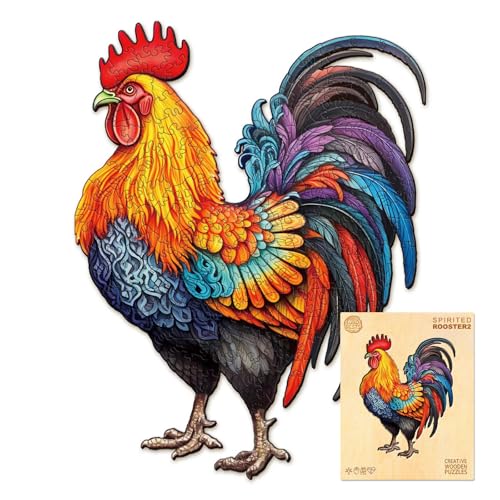 NABYSHOP Wooden Rooster Puzzle - 270 Pieces, 14.5x11.1 Inches, Natural Wood Jigsaw for Adults