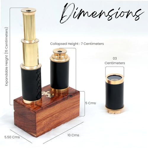 Nagina International Handcrafted Brass Telescope - 6 Inch Pirate Spyglass with Rosewood Box and Leather Case