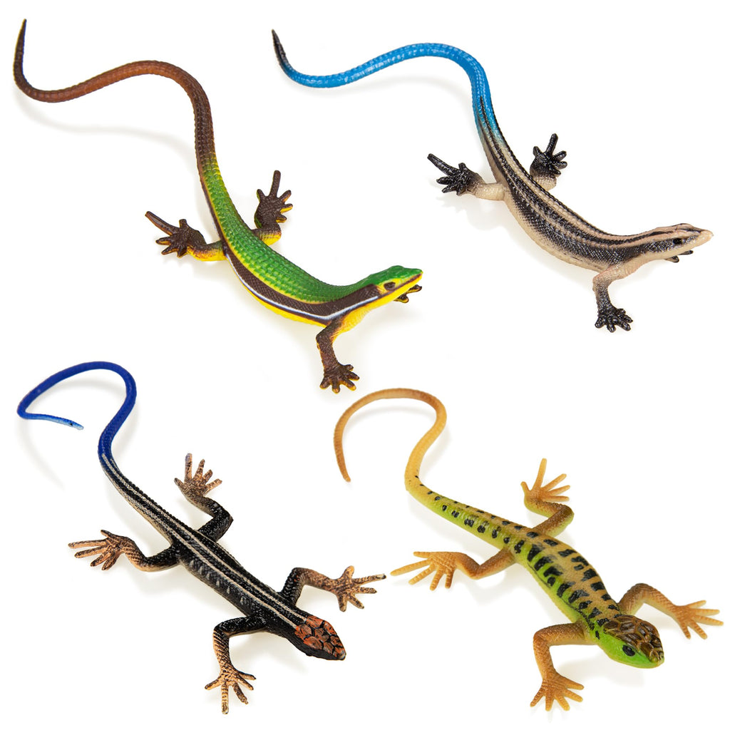 NAKIMO 4-Pack Realistic Plastic Lizard Toys - Fake Lizards for Cake Decor, Prank Props, Educational Reptile Figurines