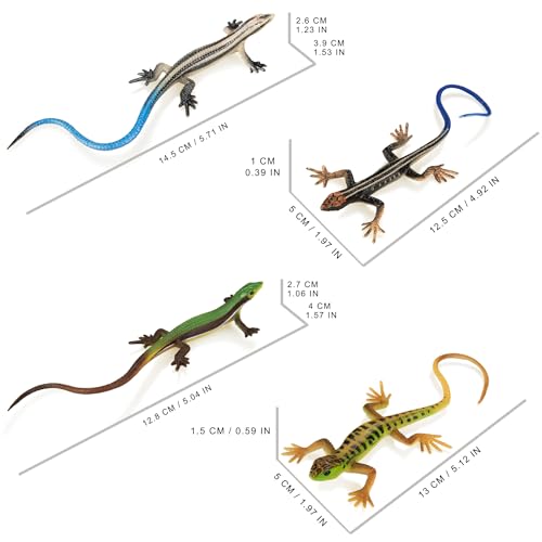 NAKIMO 4-Pack Realistic Plastic Lizard Toys - Fake Lizards for Cake Decor, Prank Props, Educational Reptile Figurines