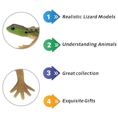 NAKIMO 4-Pack Realistic Plastic Lizard Toys - Fake Lizards for Cake Decor, Prank Props, Educational Reptile Figurines