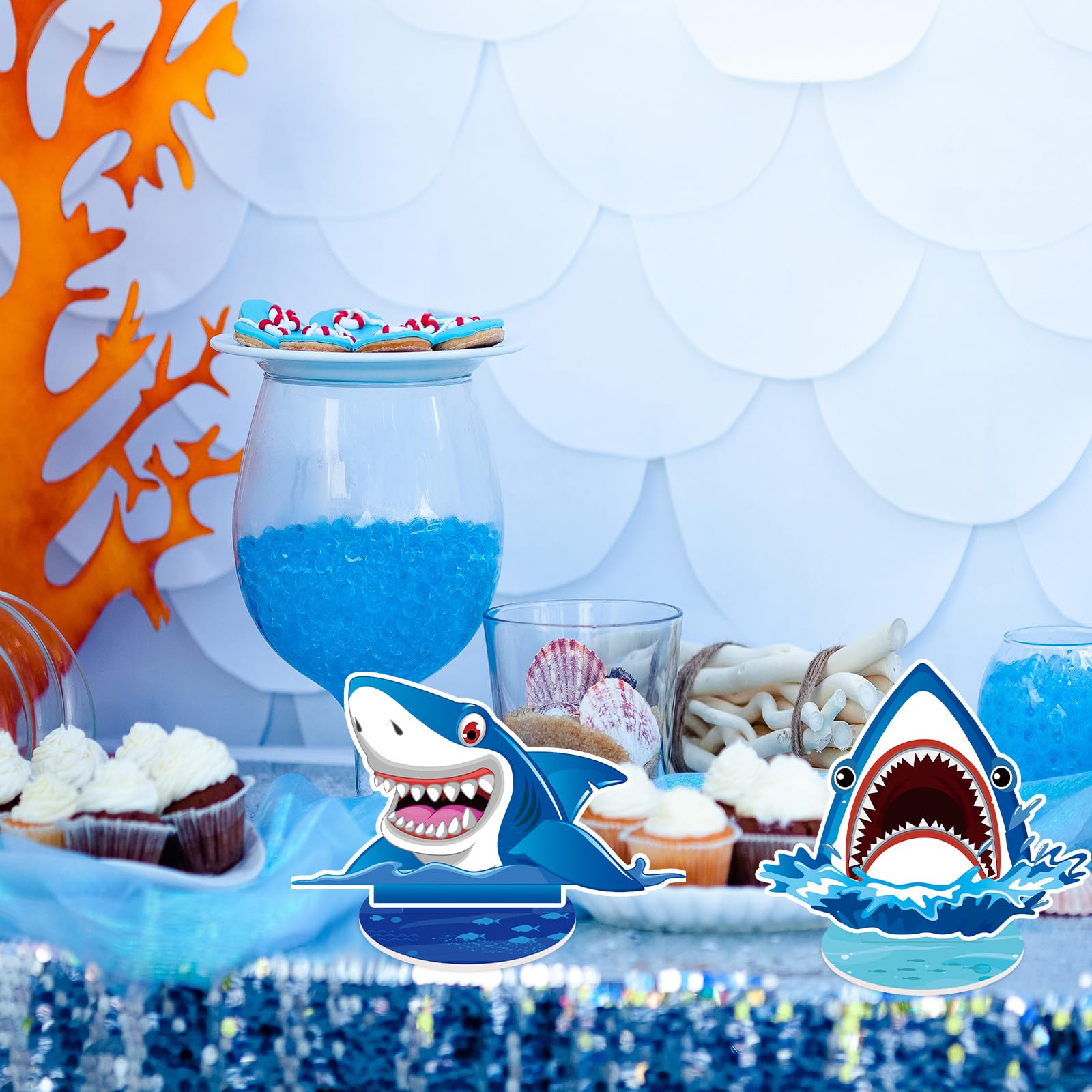Namalu 16-Piece Shark Centerpiece Set - Ocean Theme Table Decorations for Birthday Parties