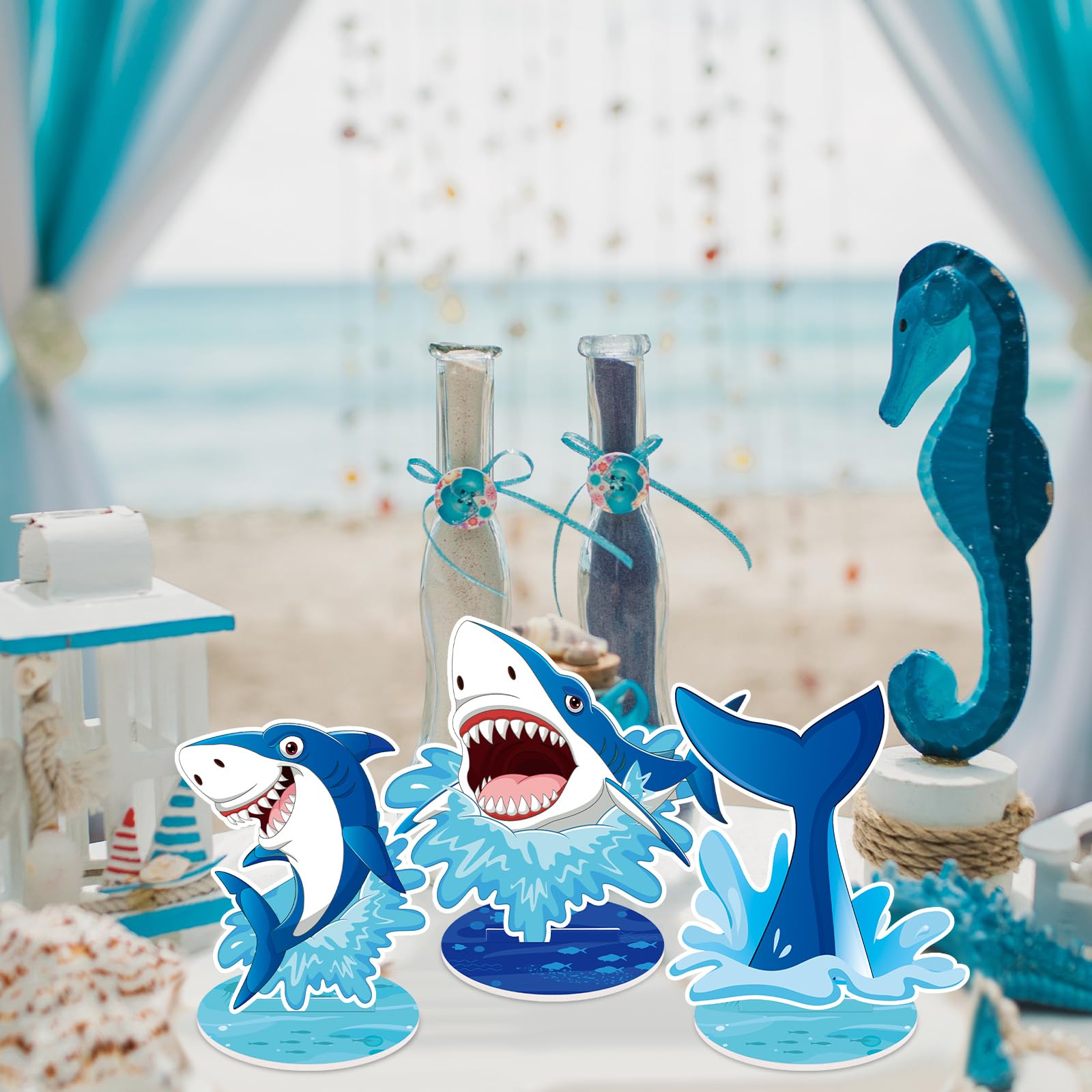 Namalu 16-Piece Shark Centerpiece Set - Ocean Theme Table Decorations for Birthday Parties