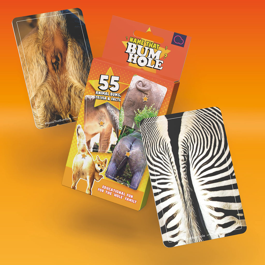 Name That Butthole Card Game – 55 Animal Trivia Flashcards for Parties and Family Game Night