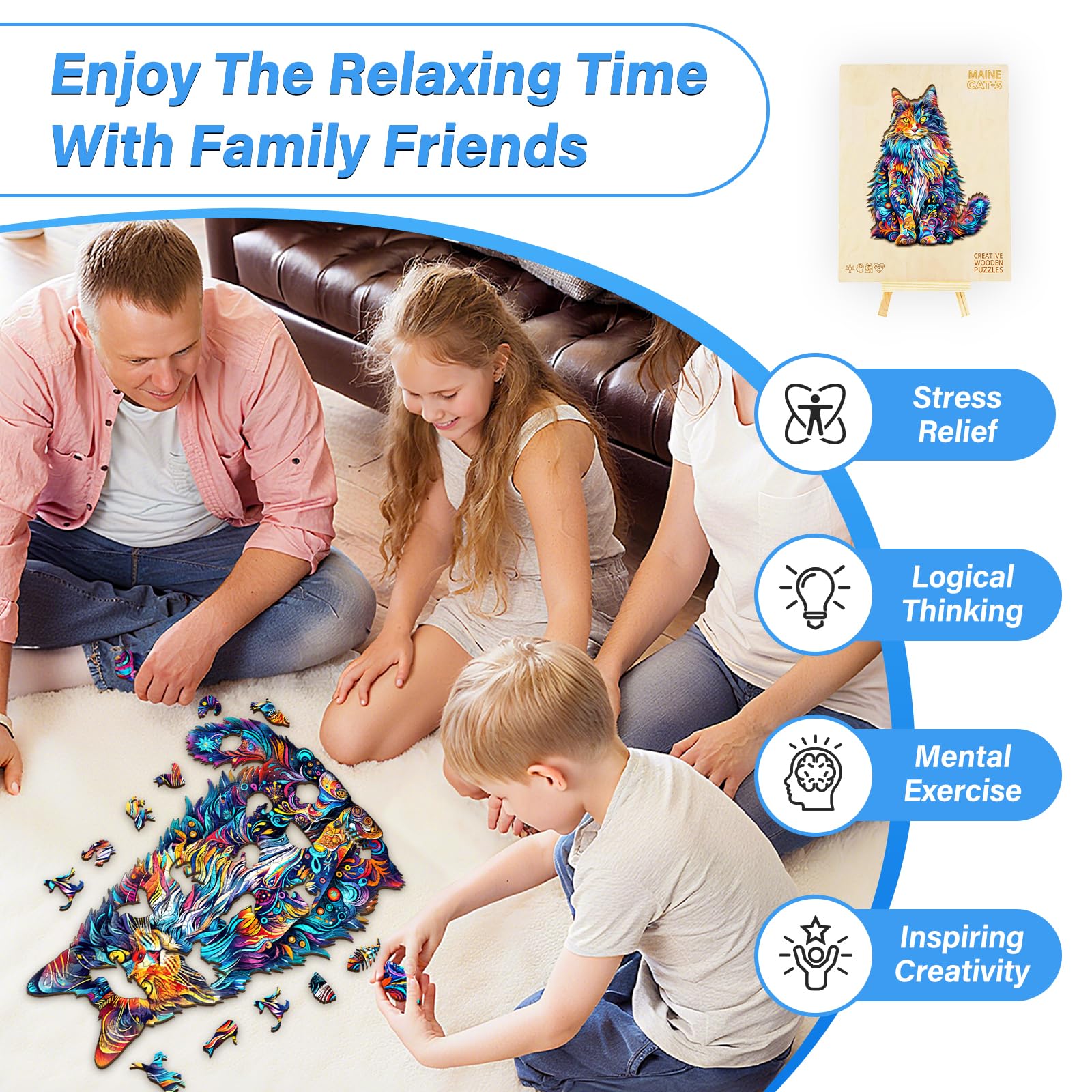 NANFUNCF Wooden Cat Puzzle for Adults – 80 Piece Jigsaw with Unique Animal Shapes