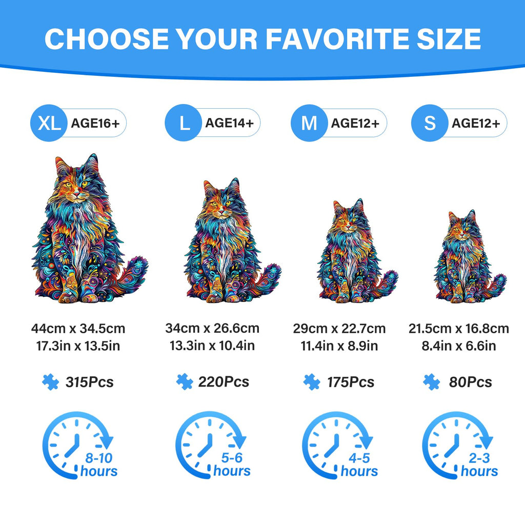 NANFUNCF Wooden Cat Puzzle for Adults – 80 Piece Jigsaw with Unique Animal Shapes