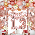 NANINUNENO 13th Birthday Party Decorations Kit - Rose Gold Banner, Fringe Curtains, Foil Balloons & Cake Topper for Girls