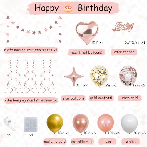 NANINUNENO 13th Birthday Party Decorations Kit - Rose Gold Banner, Fringe Curtains, Foil Balloons & Cake Topper for Girls