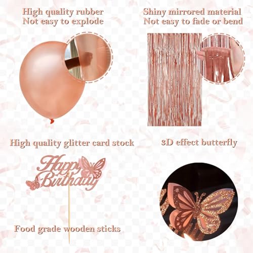 NANINUNENO 13th Birthday Party Decorations Kit - Rose Gold Banner, Fringe Curtains, Foil Balloons & Cake Topper for Girls