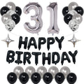 NANINUNENO 31st Birthday Balloon Decorations - Black Silver Foil Stars & Confetti Kit
