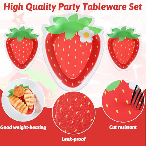 Naozinebi 50 Pack Strawberry Shaped Paper Plates – 8.85 x 7 Inch Disposable Dessert Plates for Parties, Weddings, and Baby Showers