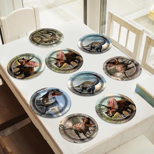 Naozinebi 72-Pack Dinosaur Paper Plates - 7 Inch Disposable Dino Party Supplies with 6 Tropical Jungle Designs