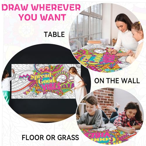 Naozinebi Giant Mandala Coloring Poster – Large Motivational Poster for Kids & Adults, 25x50 Inches, Non-Toxic, Laminated