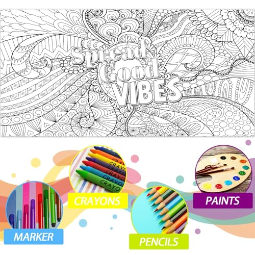 Naozinebi Giant Mandala Coloring Poster – Large Motivational Poster for Kids & Adults, 25x50 Inches, Non-Toxic, Laminated
