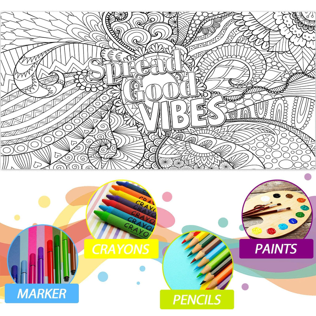 Naozinebi Giant Mandala Coloring Poster – Large Motivational Poster for Kids & Adults, 25x50 Inches, Non-Toxic, Laminated