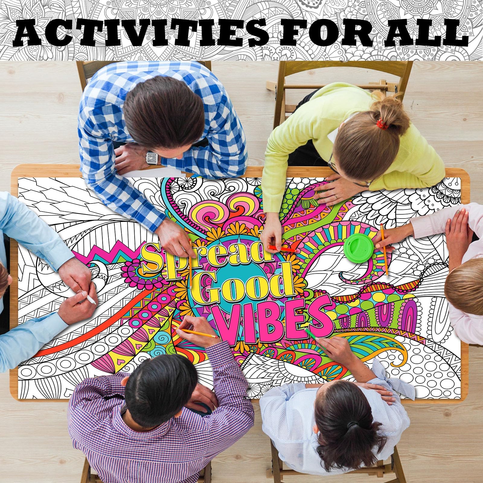 Naozinebi Giant Mandala Coloring Poster – Large Motivational Poster for Kids & Adults, 25x50 Inches, Non-Toxic, Laminated