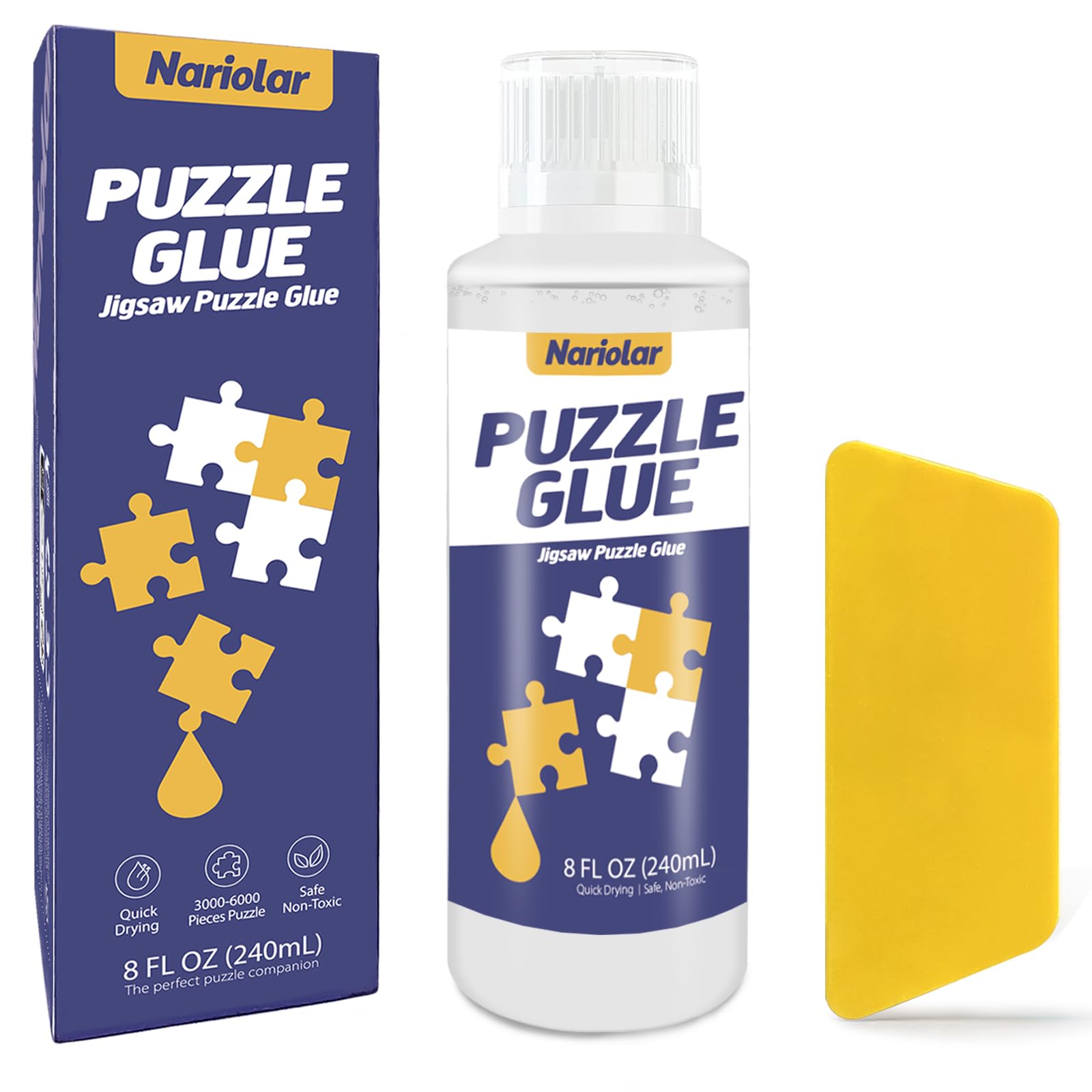 Nariolar Puzzle Glue 8 oz (240ml) Clear with Applicator – Fast Drying for 3000-6000 Piece Jigsaws