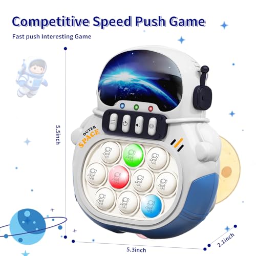 Narotood Quick Push Pop Game - Light Up Bubble Fidget Toy, Handheld Puzzle for Kids & Adults, Astronaut Design