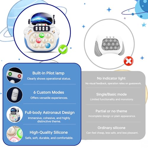 Narotood Quick Push Pop Game - Light Up Bubble Fidget Toy, Handheld Puzzle for Kids & Adults, Astronaut Design