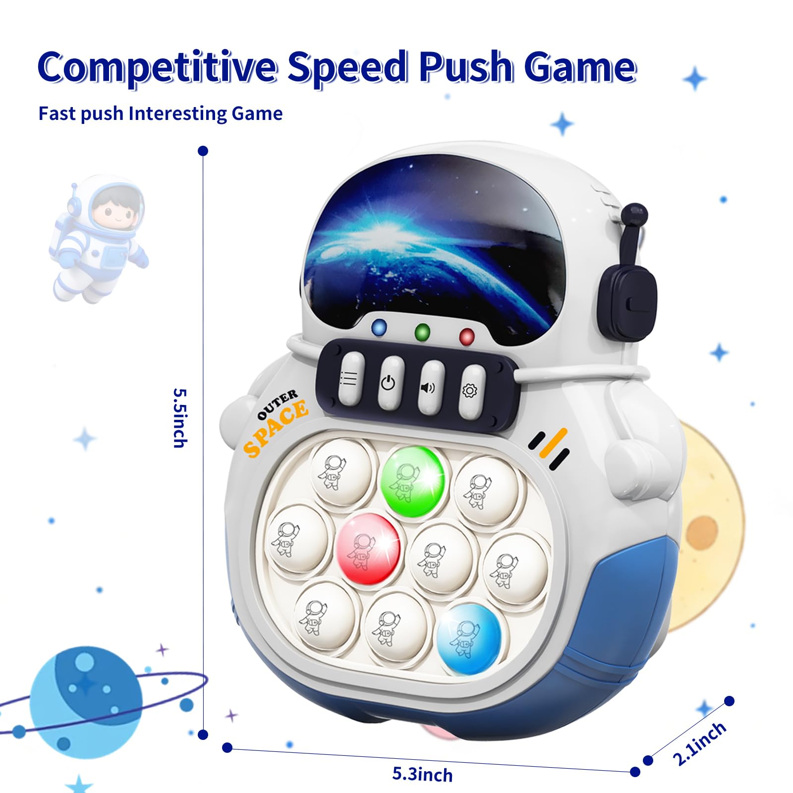 Narotood Quick Push Pop Game - Light Up Bubble Fidget Toy, Handheld Puzzle for Kids & Adults, Astronaut Design