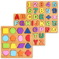 NASHRIO Wooden Alphabet, Number, and Shape Puzzle Set for Toddlers Ages 3-5