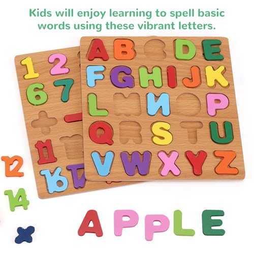 NASHRIO Wooden Alphabet, Number, and Shape Puzzle Set for Toddlers Ages 3-5