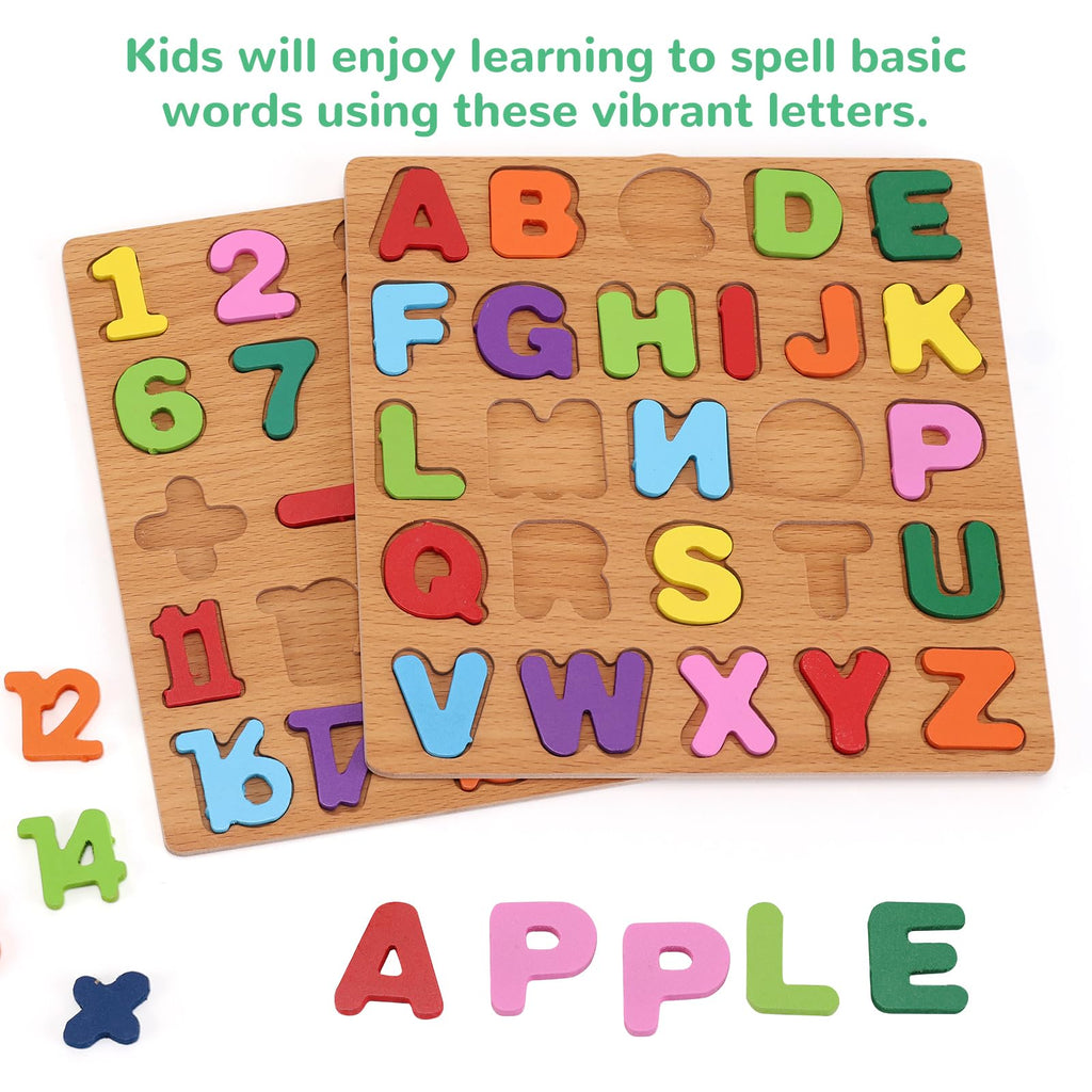 NASHRIO Wooden Alphabet, Number, and Shape Puzzle Set for Toddlers Ages 3-5