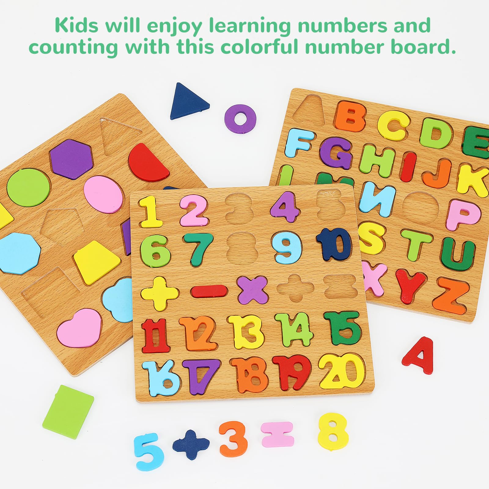 NASHRIO Wooden Alphabet, Number, and Shape Puzzle Set for Toddlers Ages 3-5