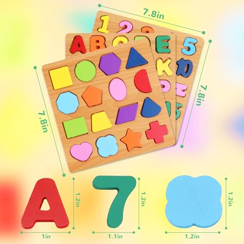 NASHRIO Wooden Alphabet, Number, and Shape Puzzle Set for Toddlers Ages 3-5