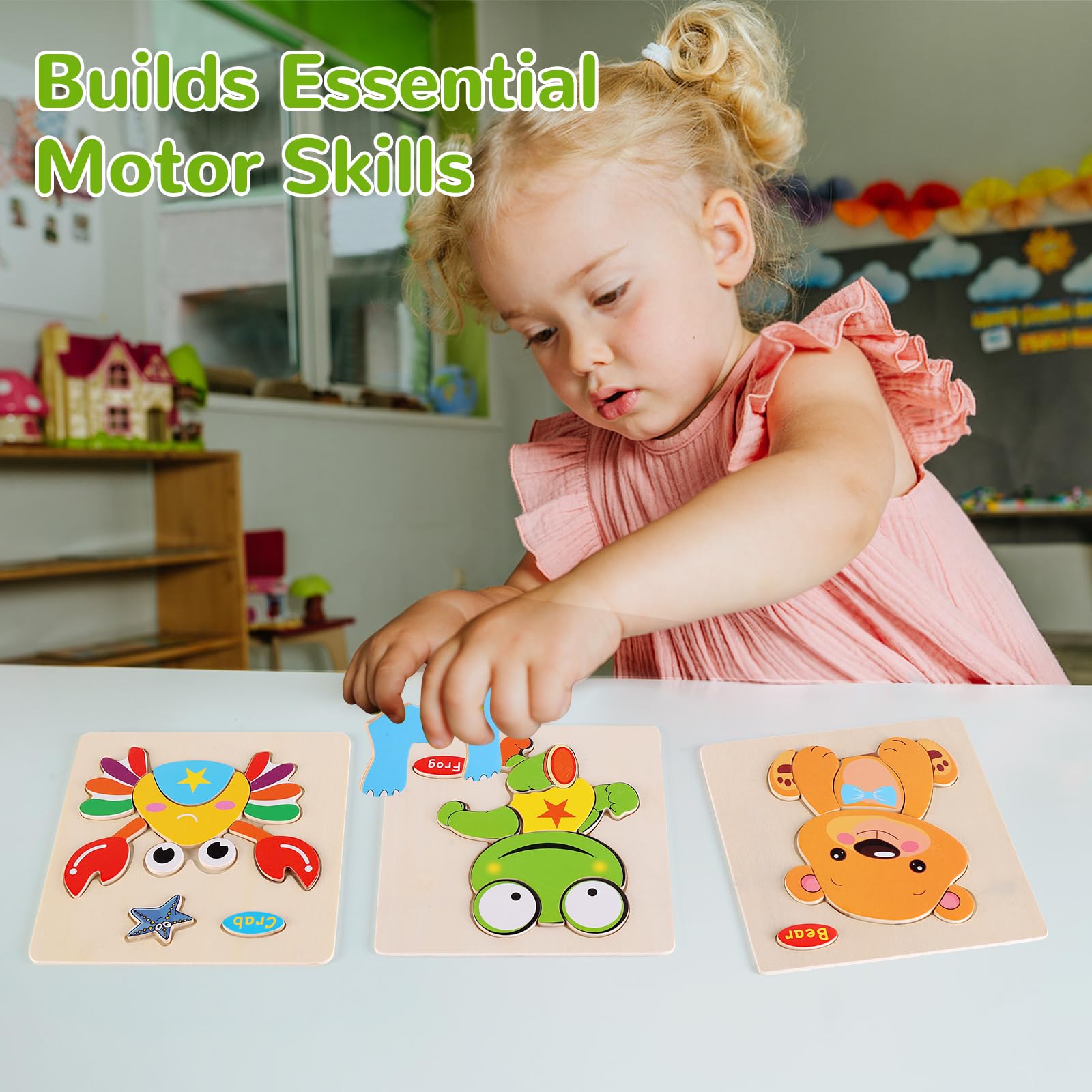 NASHRIO Wooden Animal Puzzles for Toddlers 1-3 – Set of 8 Safe, Montessori-Friendly Jigsaw Puzzles