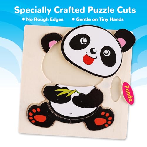 NASHRIO Wooden Animal Puzzles for Toddlers 1-3 – Set of 8 Safe, Montessori-Friendly Jigsaw Puzzles