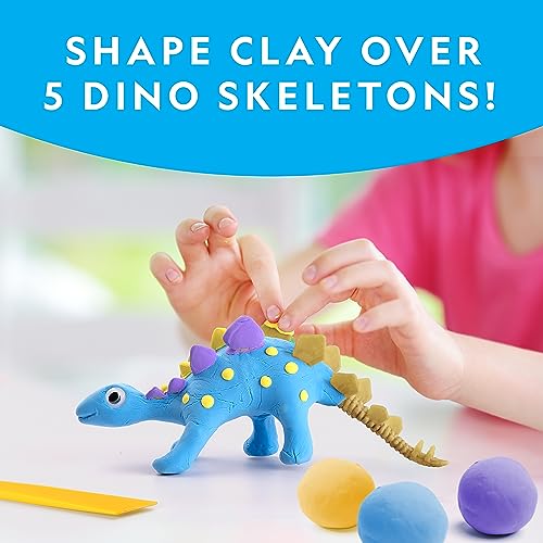 National Geographic Air Dry Clay Dinosaur Craft Kit – 5 Dino Skeletons, 5 Colors, Googly Eyes for Kids Ages 4+