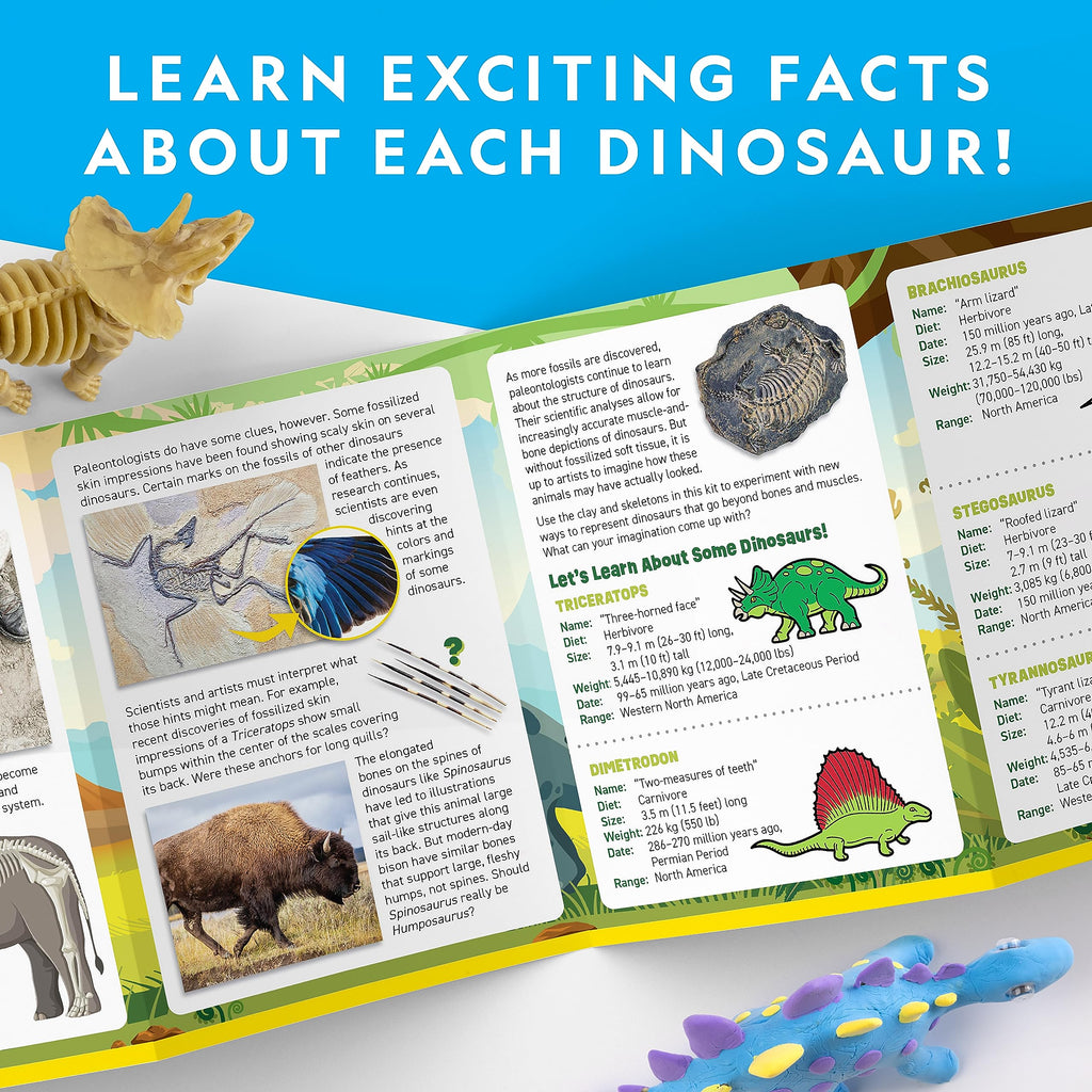 National Geographic Air Dry Clay Dinosaur Craft Kit – 5 Dino Skeletons, 5 Colors, Googly Eyes for Kids Ages 4+