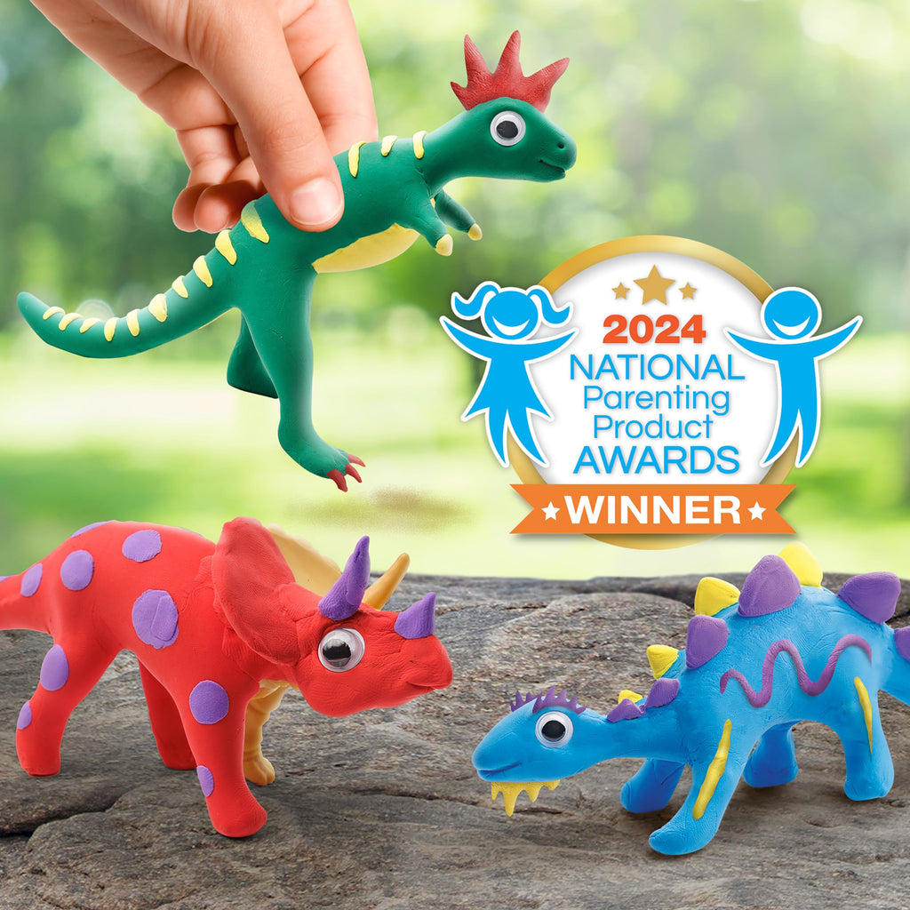 National Geographic Air Dry Clay Dinosaur Craft Kit – 5 Dino Skeletons, 5 Colors, Googly Eyes for Kids Ages 4+