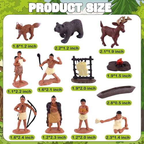 Native American Figurines Set - 12 Hand-Painted Miniature Indian Figures for Kids, Education & Decoration