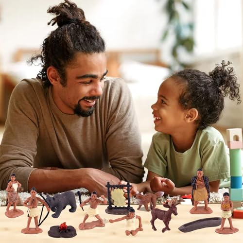 Native American Figurines Set - 12 Hand-Painted Miniature Indian Figures for Kids, Education & Decoration