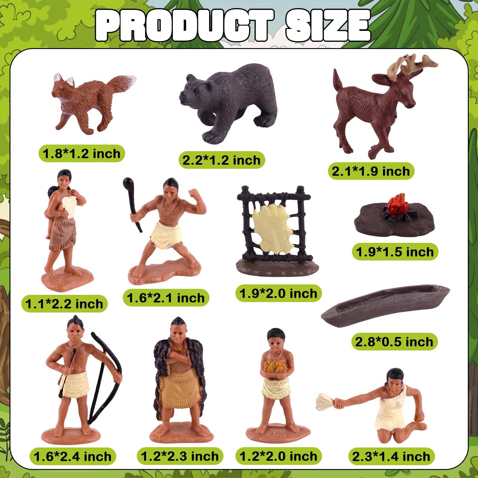 Native American Figurines Set - 12 Hand-Painted Miniature Indian Figures for Kids, Education & Decoration