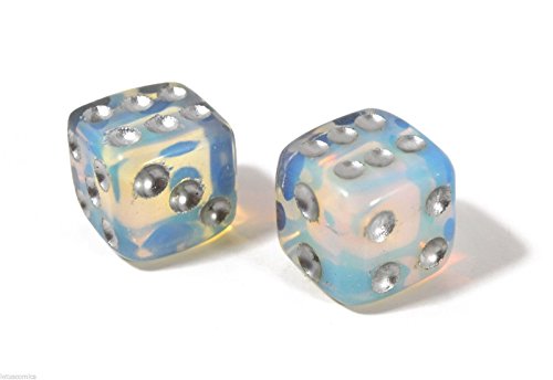 Natural Hand Carved Opalite Gemstone Dice – 15mm (0.59in) Six-Sided Pair by Yephac