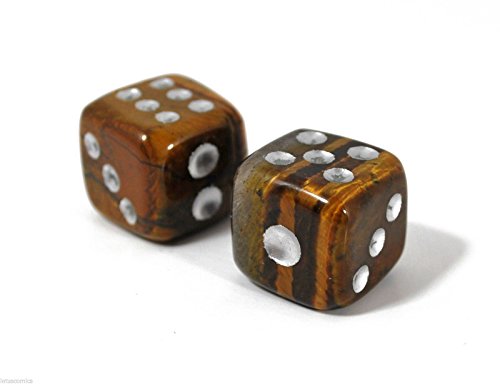 Natural Hand-Carved Tiger Eye Gemstone Dice – 15mm (0.59in) 6-Sided Set