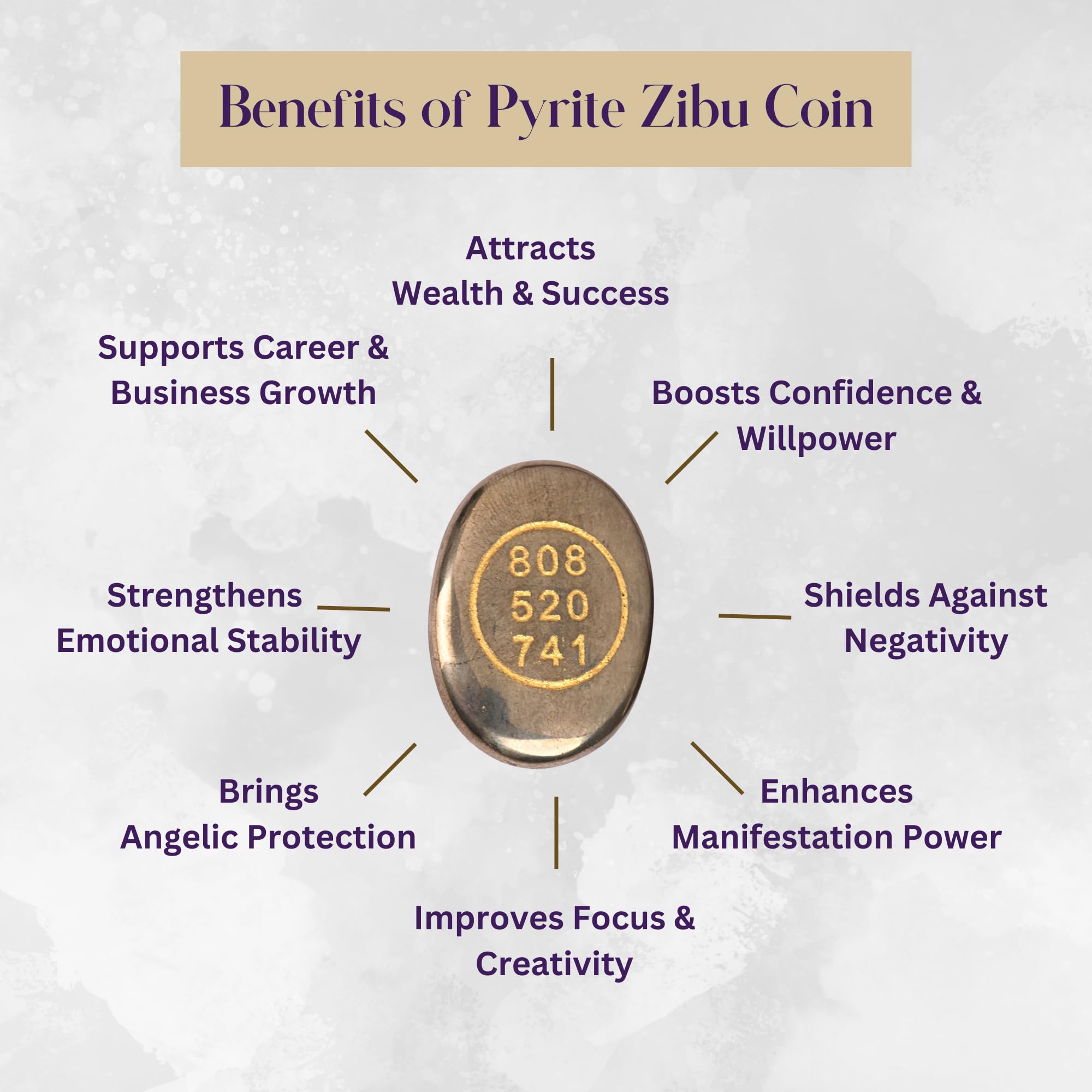Natural Pyrite Zibu Coin with Angelic Numbers 808 520 741 – Prosperity and Protection Pocket Stone