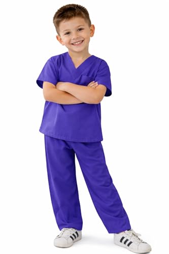 Natural Uniforms Children's Scrub Set - Soft Touch - Purple, Size 8/10 - Kids Doctor Costume for Dress Up, School Projects, Halloween